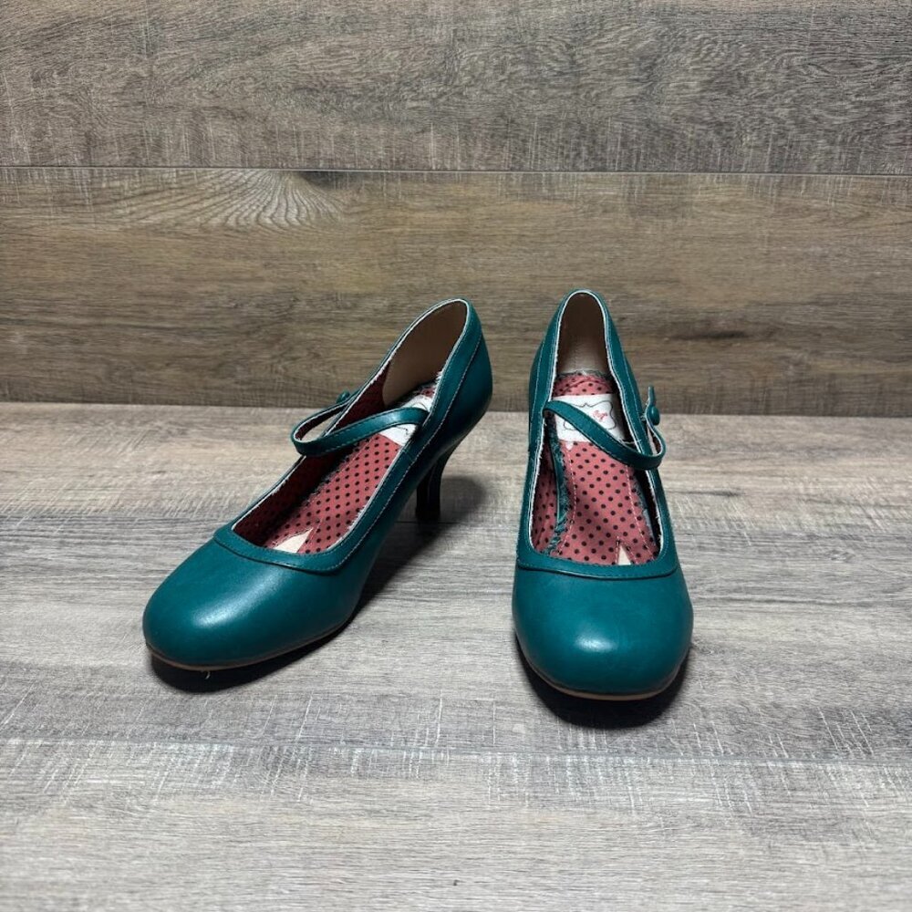 Ellie Shoes Bettie Page Retro Mary Jane Teal Heels Women's Size 6